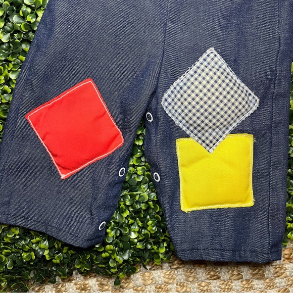 Vintage 1980s Baby Overalls with Patches - Picture 2 of 8